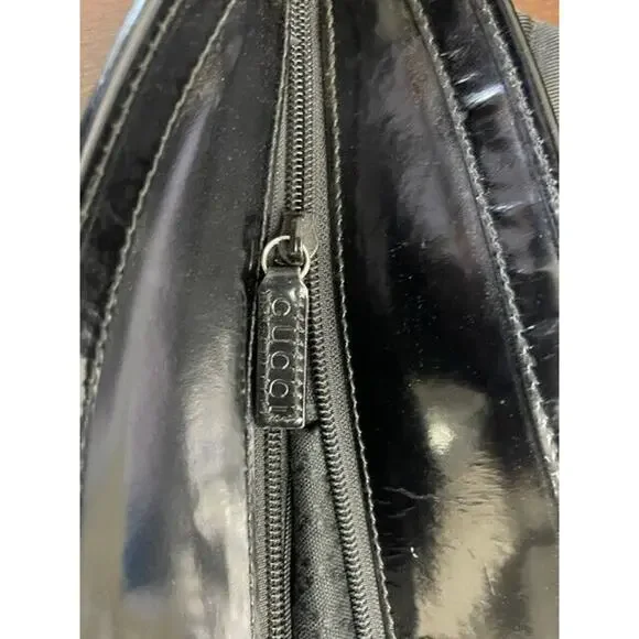 GUCCI Black Nylon Patent Tote Handbag Purse Women Laptop Business Overnight Hobo - Picture 8 of 15